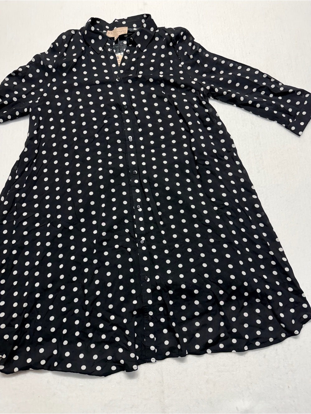 Philosophy Black and White Polka Dot Maxi Shirt Dress